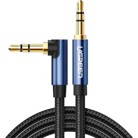 Cable de audio AUX con conector lateral en 谩ngulo, 2 conectores mini jack de 3,5 mm, 1 m, azul (1/5)