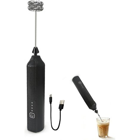 Mousseur à lait électrique en acier inoxydable, fouet à lait portable à piles, mélangeur à main puissant pour café, latte, cappuccino, chocolat chaud, matcha, boissons froides et chaudes (1/5)