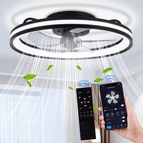 Ventilatore da soffitto a basso profilo con luce, moderno ventilatore a LED con telecomando e controllo tramite app per camera da letto