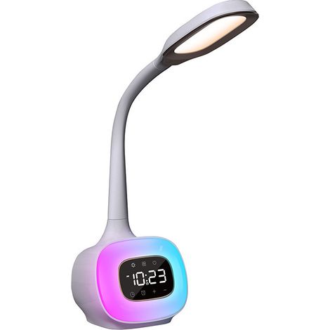 Multifunktionale HD-Uhr, Lese- und Arbeitslampe, Stimmungsbeleuchtung mit sieben Farben, Nachtlicht und Steckdosenlampe. (1/5)