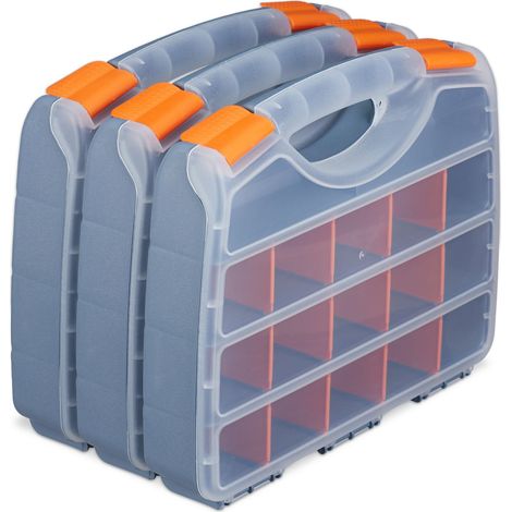 Set di 3 pratiche scatole portaoggetti con coperchio trasparente 30 x 20 x 10 cm in plastica nera 130003983