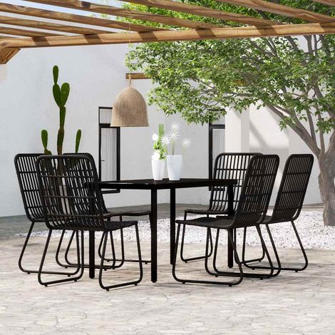 vidaXL 7 Piece Garden Dining Set Black (1/5)