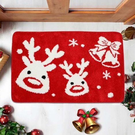 Christmas Bathroom Mat Red Elk Pattern Non-Slip 60X90 Cm Doormat Decoration (1/4)