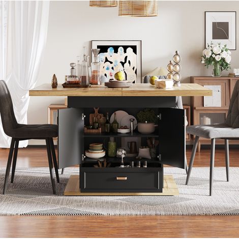 Table à manger extensible 110-140 cm en MDF et métal, 80 x 75 cm, coloris bois naturel (1/5)