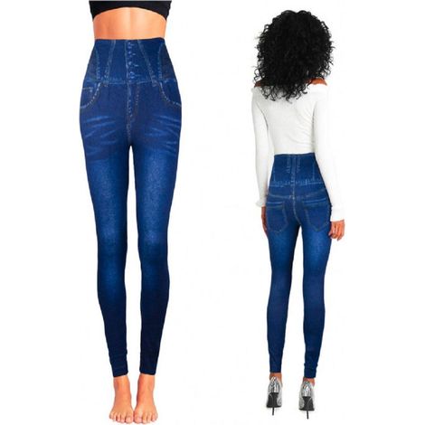 Leggings Termici N9050 Effetto Denim Ruinur Mod. Maia Con Interno Felpato Blu Xl-xxl