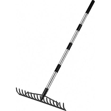 Râteau d'arc de jardin avec manche - Râteau de jardin réglable et amovible - 86 à 167 cm - Long râteau à main pour desserrer le nivellement du sol, recueillir le paillage des feuilles (1/5)
