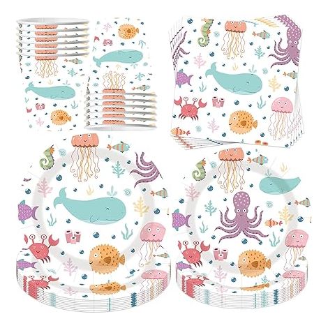 Vaisselle Vaisselle Kit Assiettes Gobelets Serviettes Ensemble de Fête pour Enfants Fête Mariages Baby Shower (1/5)