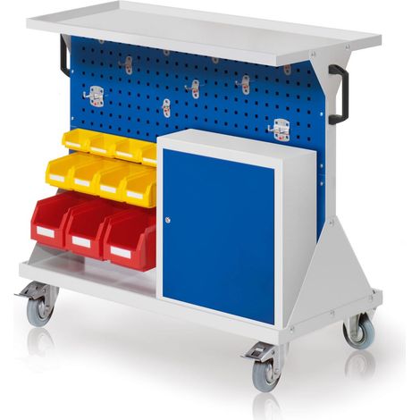 Kappes RasterMobil® Größe 2 - 1000x930x500mm - 2x Lochplatten 2xSchlitzplatten - 1x Einhängeschrank - Auflageboden aus Stahlblech - enzianblau