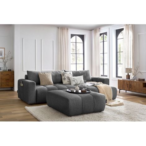 BOBOCHIC - Canapé d'angle réversible convertible coffre ARSENE avec pouf Réversible  Gris foncé (1/5)