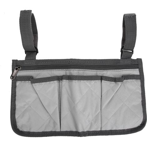 Sacoche de Fauteuil Roulant, Poches de Rangement Grande Capacité, Organisateur Suspendu pour Accoudoir, Pratique et Gris (1/5)