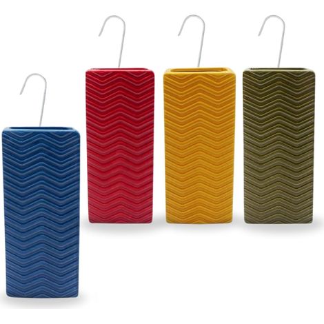 Set 4 Evaporatori d'acqua per termosifoni - mis. 8x4x18cm - Umidificatori termosifone in ceramica con motivo RIGHE A ONDA e gancio a S - Rosso, verde, (1/5)