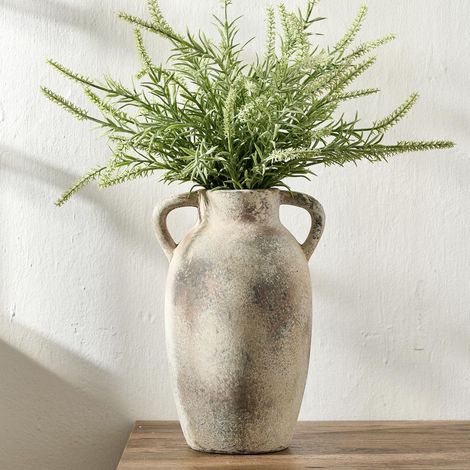 Vase en Terre Cuite en céramique de 24 cm avec poignées, décoration bohème, Vase Rustique pour décoration d'intérieur, Ferme, Salon, Table – Gris (1/5)