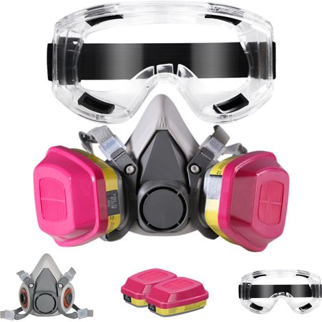 Masque de Protection Respiratoire avec Filtres et Lunettes, Masque Anti Poussiere Réutilisable, Masque a Gaz Chimique pour Peinture, Vapeurs Organiques, Soudage, Polissage, Spruzzatura e Altri Lavori (1/5)