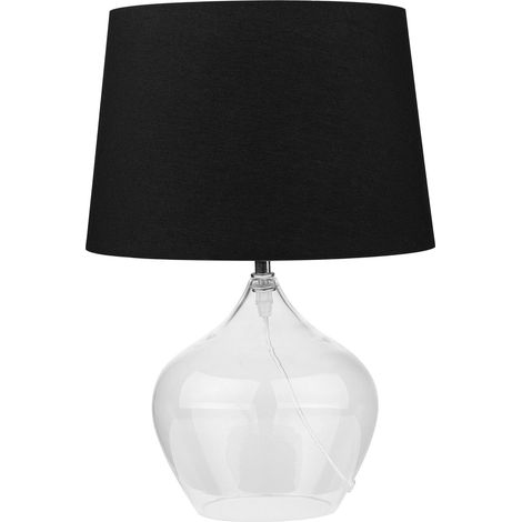 Beliani – Lampe de table moderne en verre transparent et abat-jour tissu noir – Hauteur 45 cm – Culot E27 – Tension 230V – Pour ampoules LED et halogènes (1/4)