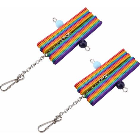 Giocattolo da masticare in legno per uccelli, 2 pezzi, bastoncino per affilare i denti, bastoncino per ghiaccioli, accessori multicolore per gabbie di pappagalli (1/5)