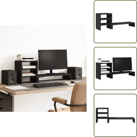 The Living Store Supporto Monitor con Organizzatore Nero in Truciolato - Organizzatore scrivania