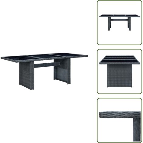 Gartentisch Dunkelgrau Poly Rattan und Hartglas - Esstisch - Gartentisch - Outdoor Möbel - Rattan Tisch - Pool Party Deko (1/5)