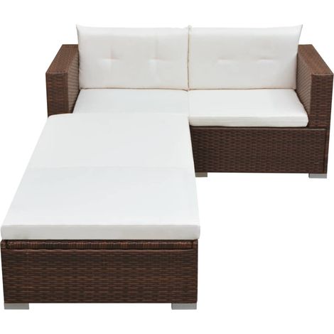 Salon de jardin 3 pcs Contemporain, Ensemble repas de jardin, avec coussins Résine tressée Marron OIB7262E (1/3)