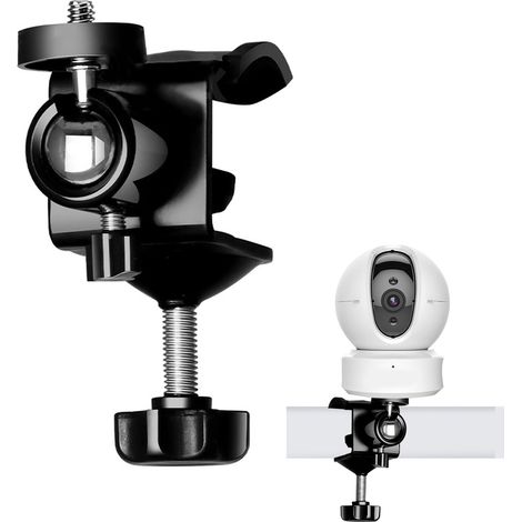 Support Caméra Mural à Clipser, Rotatif à 360 Degrés, pour Extérieur/Intérieur avec Filetage 1/4" - Système de Surveillance à Domicile (Noir) (1/5)