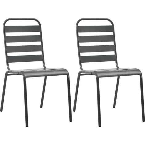 vidaXL Chaises empilables de d'extérieur lot de 2 Acier Gris (1/5)