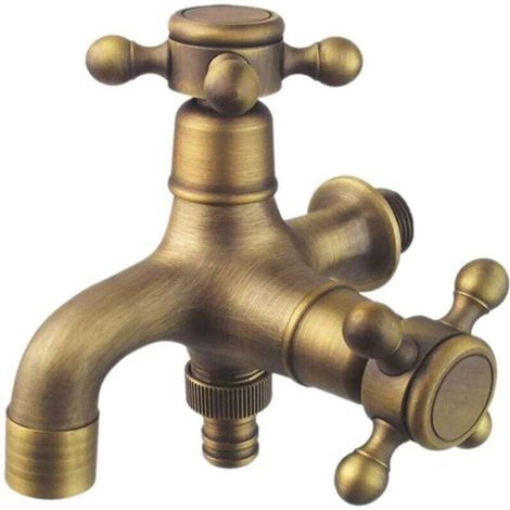Robinet de Jardin à Double Drain Style Antique Robinet de Jardin à Double Boule Robinet de Perche de Jardin Robinet à Rondelle 1/2" Laiton (1/4)