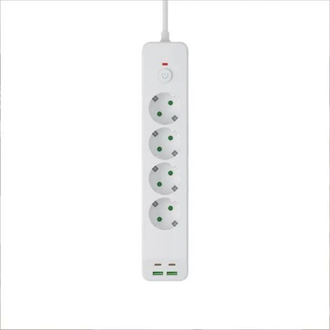 Multiprise électrique 4 prises avec USB-A USB-C, Bloc secteur 2500W avec câble 1,8 m, prise plate coudée 90° et sécurité enfant (1/5)