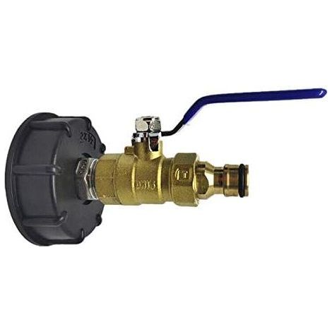 1x Connettore per rubinetto in ottone, adattatore per serbatoio S60x6, valvola di scarico con diametro di uscita di 25 mm, attacco rapido, per serbatoio IBC (1/4)