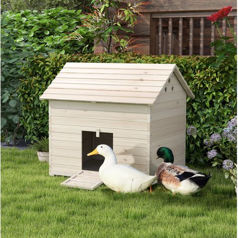 Abri à canards 100x82,5x91 cm en bois naturel, toit ouvrant et rampe, pour garder au sec – MEUBLIV (1/5)