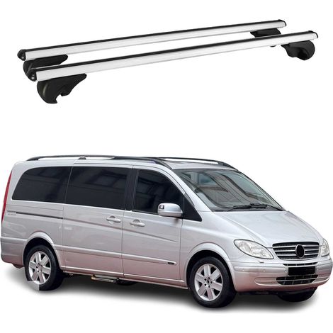 OMAC Barres de toit en aluminium pour Mercedes Viano Vito W639 2003-2014 – TÜV / DIN 75302:2019 – Antivol inclus – Charge max 75 kg – 2 barres Argent (1/4)