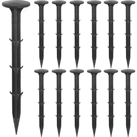 Lot de 160 Piquets de Jardin en Plastique 16 cm pour Bordure Pelouse Tissu Anti Mauvaises Herbes Bâche Gazon Synthétique (1/4)