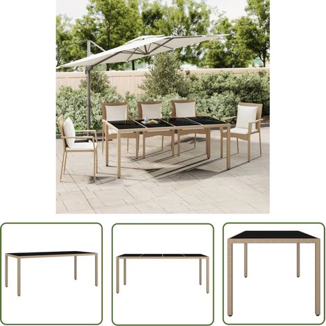 Table d'extérieur Table de salon de jardin - plateau en verre Résine tressée verre trempé BV825439 - BonneVie (1/5)
