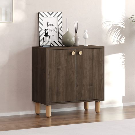 Credenza Pontida, Madia un Ripiano, 2 Ante, 2 Vani, 72x36x73h cm Marrone Noce (1/5)