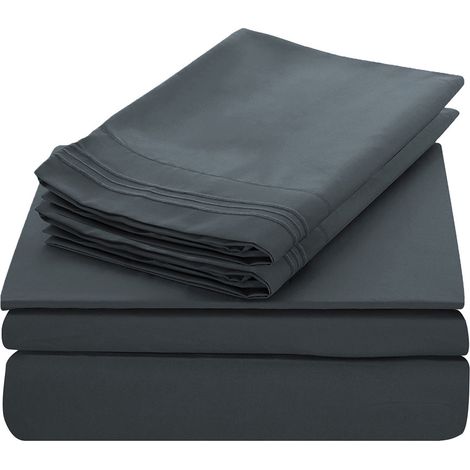 Draps De Lit - Ensemble 4 Pièces - Taille Full - Poche Profonde - Microfibre - Gris Foncé (1/5)