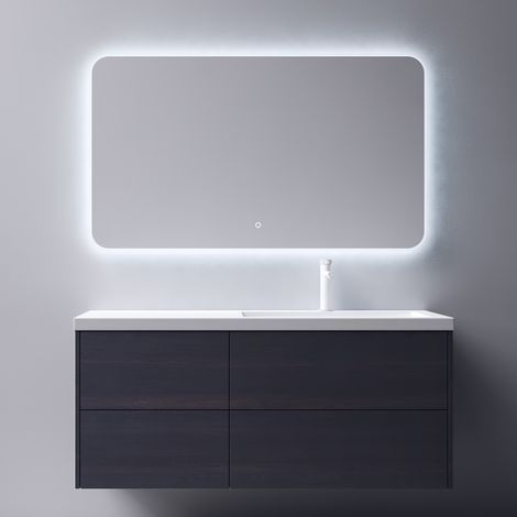 Mai & Mai Mobile Bagno Sospeso 46x120x54cm Marrone scuro, Mobile da Bagno con 4 Cassetti Include Lavabo Bianco 120cm e Specchio LED Seria Moment (1/5)