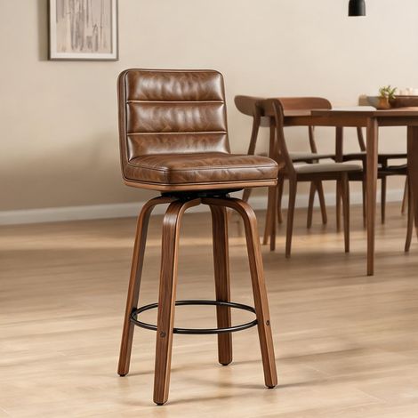 Tabouret de bar pivotant en bois et métal marron 40 x 48 x 90 cm (1/5)