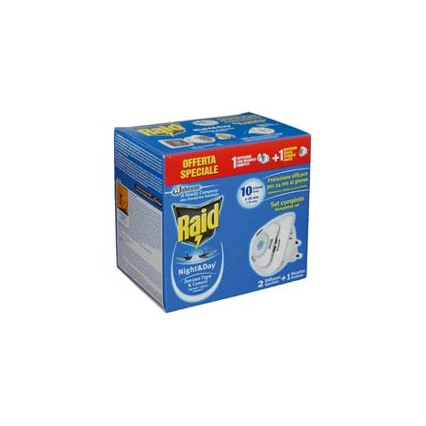 RAID NIGHT&DAY ZANZARE TIGRE E COMUNI DIFFUSORE + 1 RICARICA- - diffusore + 1 ricarica - 12 pezzi RAID