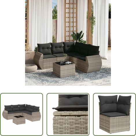 vidaXL Canapé en résine - Salon de jardin 6 pcs avec coussins gris clair résine tressée (1/5)
