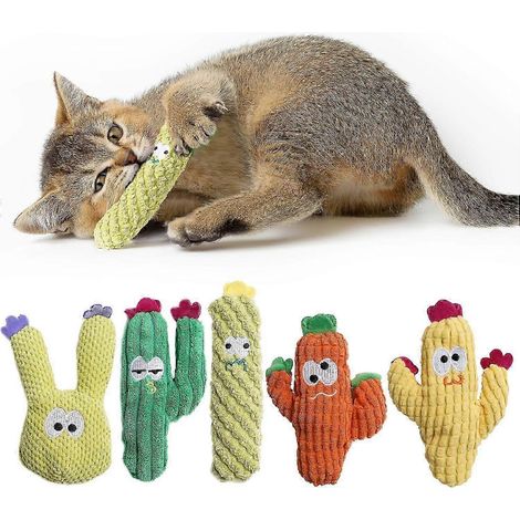Jouets pour chats d'intérieur, 100 jouets remplis d'herbe à chat pure et biologique sans coton, jouet interactif en forme de cactus pour chatons, idéal pour soulager l'anxiété, doux et mignon pour la