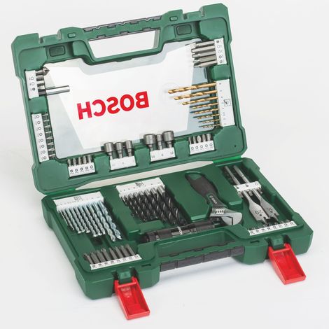 Bosch 83-teiliges V-Line TiN-Bohrer- und Bit-Set mit LED-Taschenlampe und Rollgabelschlüssel (1/5)