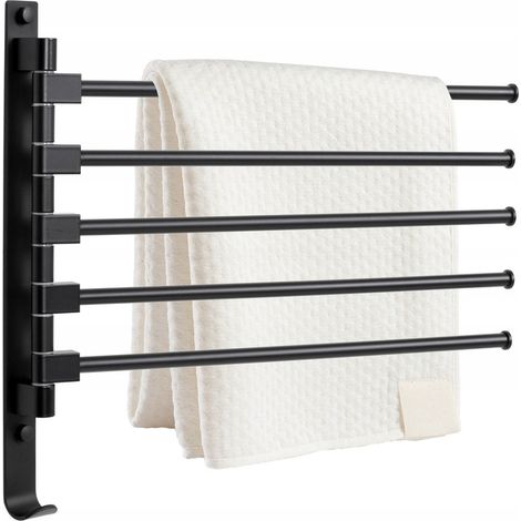 Handtuchhalter, Wandmontage im Badezimmer, drehbar, schwarz, 5-armig (1/5)