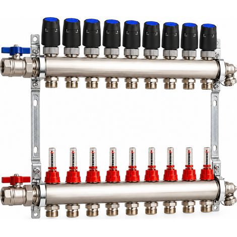 BADfabrik24 Eco Heizkreisverteiler Edelstahl für 9 Heizkreise mit 9 Stück Strawa Strawatherm Stellantrieb 230 V stromlos geschlossen (1/5)