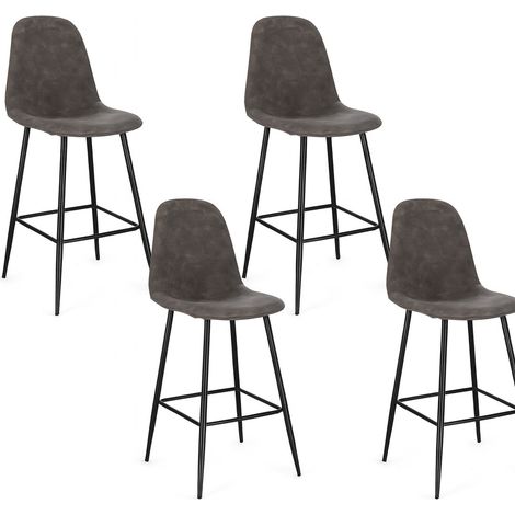 Lot de 4 tabourets BORELA – Tissu effet vieilli & pieds en acier noir-Gris foncé (1/5)