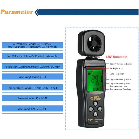 Capteur intelligent Mini anémomètre LCD numérique compteur de vitesse du vent mesure de la température de la vitesse de l'air avec rétro-éclairage (1/5)