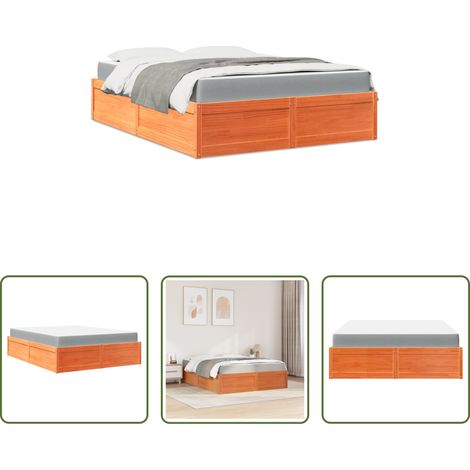 Matelas à ressorts ensachés -  Lit avec matelas cire marron 160x200 cm bois de pin massif (1/5)