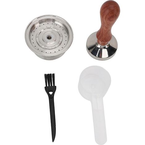 Capsule à café réutilisable en acier inoxydable 304, filtre à café rechargeable avec tasseur, goupillon et cuillère. (1/4)