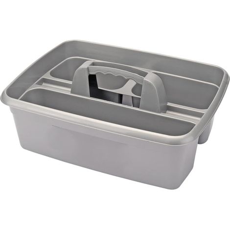1 - Chariot de nettoyage - Plateau amovible - 3 compartiments pour outils et produits d&39entretien - Usage domestique et jardinage - Gris - 40x30x13cm