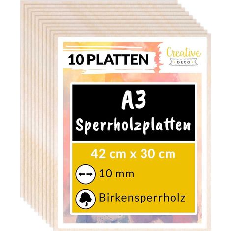 Creative Deco 10 x A3 Sperrholzplatte 10mm  420 x 300 (+/- 2) mm  Birkensperrholz Dünne holz-Zuschnitte