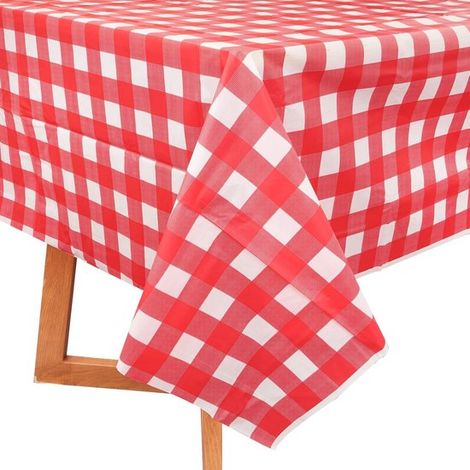 2-teiliges Set Partytischdecken rot-weiß kariert 137 x 274 cm rechteckig wasserabweisend waschbar aus Synthetikmaterial für Gartentische Partys (1/5)