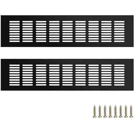 Lot de 2 grilles d'aération de cuisine en alliage d'aluminium noir (80 mm x 400 mm) avec vis. Compatibles avec les aérations de placards et de réfrigérateurs. (1/5)