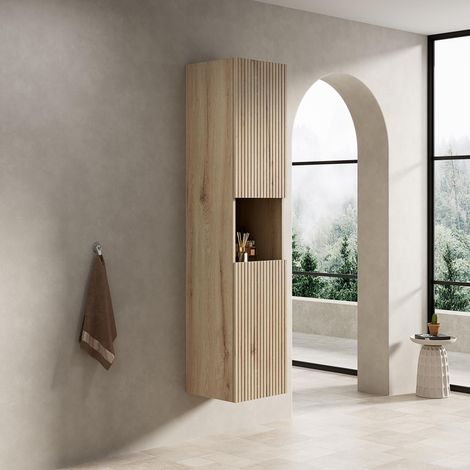 Mobile bagno sospeso 35x35x160 cm - colonna contenitore alta con 2 ante e vano a giorno - multistrato - avorio